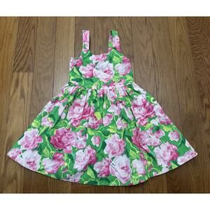 Janie And Jack Party Rose Pleated Dress Green Pink Size 5 Fully Lined EUC